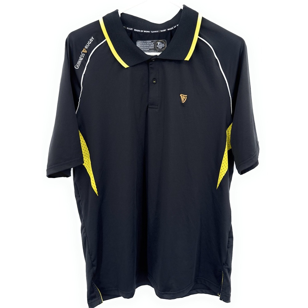 Guinness Rugby Polo Shirt Mens L Black Dry Fit Performance Wicking Vented Golf